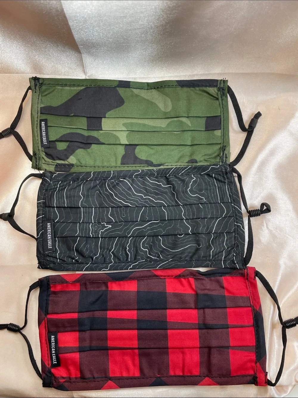 American Eagle Reusable Cloth Face Masks - Camo, Plaid, & Black 3 Pack NWT